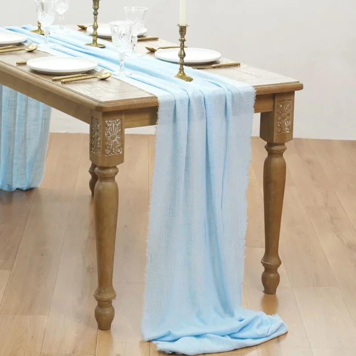 Boho Cheesecloth Table Runner, Burr Texture Gauze Cloth Runner for Farmhouse Fall Thanksgiving Wedding Bridal Shower Centerpiece Decor, 24.4" x 393.7"