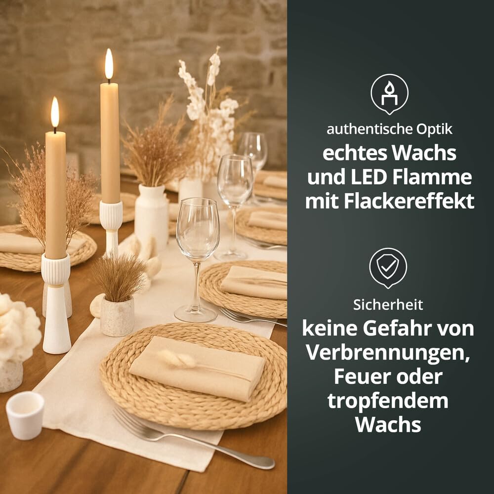 LED Universum - Zestaw 2 świec LED z prawdziwego wosku, beżowe, 15 cm, ciepła biel, na 1 x baterie AAA (nie wchodzi w zakres dostawy) dekoracja stołu na wesele, Boże Narodzenie, święta, imprezy