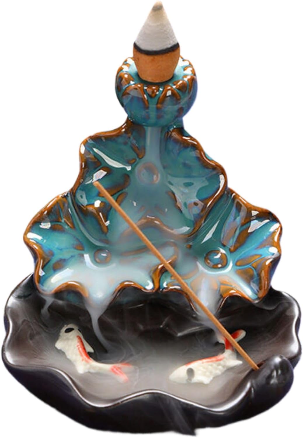 新款倒流香炉 Incense Holder,创意家居摆件 Ceramic Incense Holder 陶瓷炉双鱼回流窑变 Home Decoration,-12461