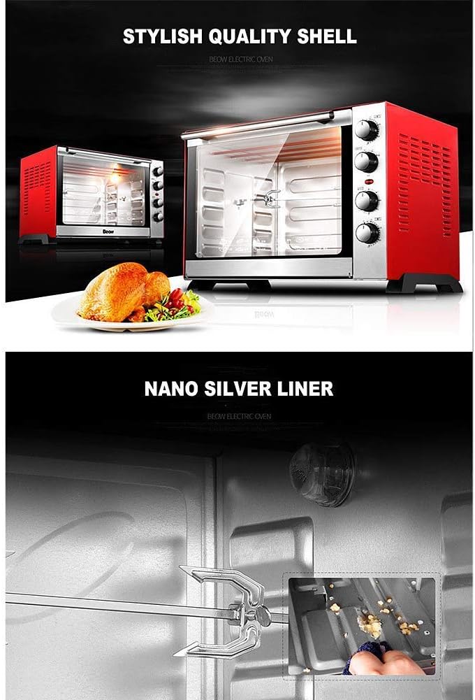 Amazon Co Jp 60lミニオーブン対流式電気オーブン ベーキングトレイ ワイヤーラック 回転串 100 250 Deg C 複数の調理機能とグリル付き 金属 ガラスが便利 ホーム キッチン