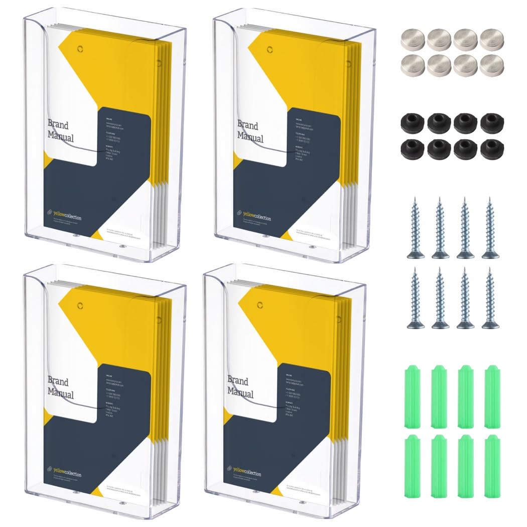 Prospektständer Set, 4-teilig, Acryl, Wandmontage, für A6 Literatur, Broschürenhalter für Zuhause und Geschäft