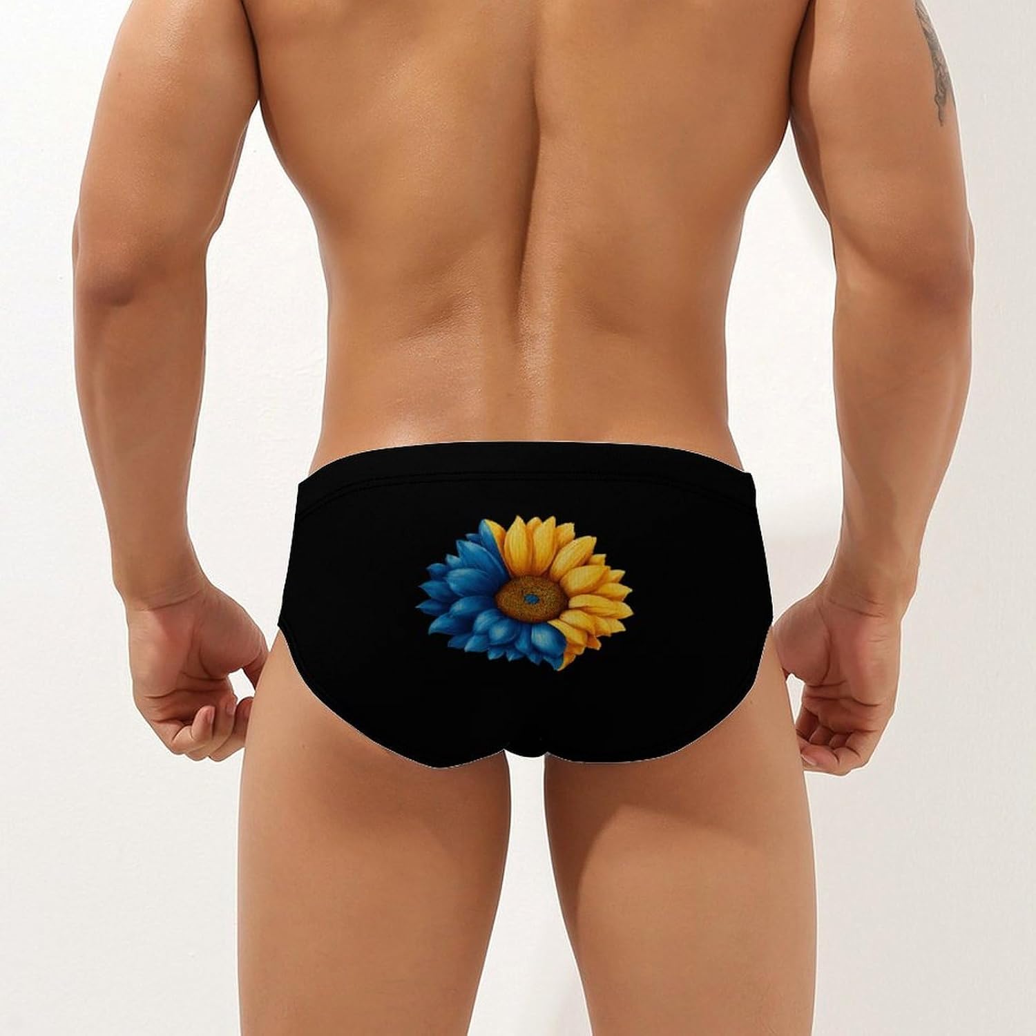Ukraine Flag Sunflower Men's Swimsuit Brief Sexy Bikini Briefs Retro Printed Swimwear Quick Dry Swimming Trunks 3X-Large