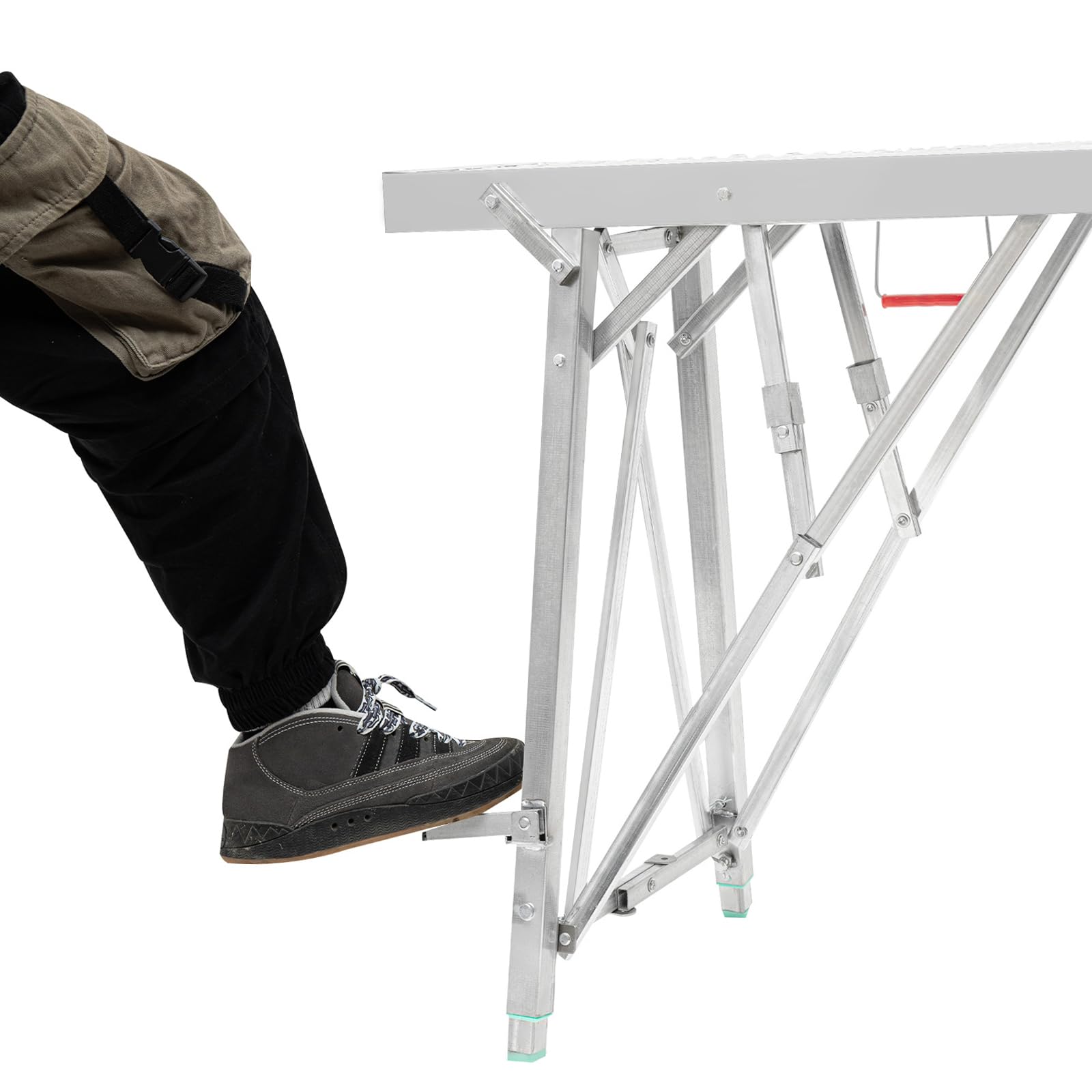 Regulowana platforma robocza, drabina schodkowa, 62,99'' x 9,8'' Platforma rusztowania, przenośna składana stalowa drabina schodkowa o udźwigu 330 funtów, regulowana wysokość od 31,5 do 49,6 cala (6