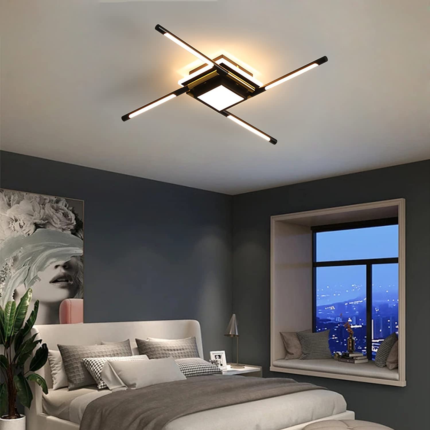 Lampy sufitowe LED Lampy do salonu Możliwość przyciemniania Nowoczesna lampa sufitowa z pilotem Metalowa akrylowa liniowa konstrukcja Lampa sufitowa do sypialni kuchnia (4 płomienie, 60cm, 42W)