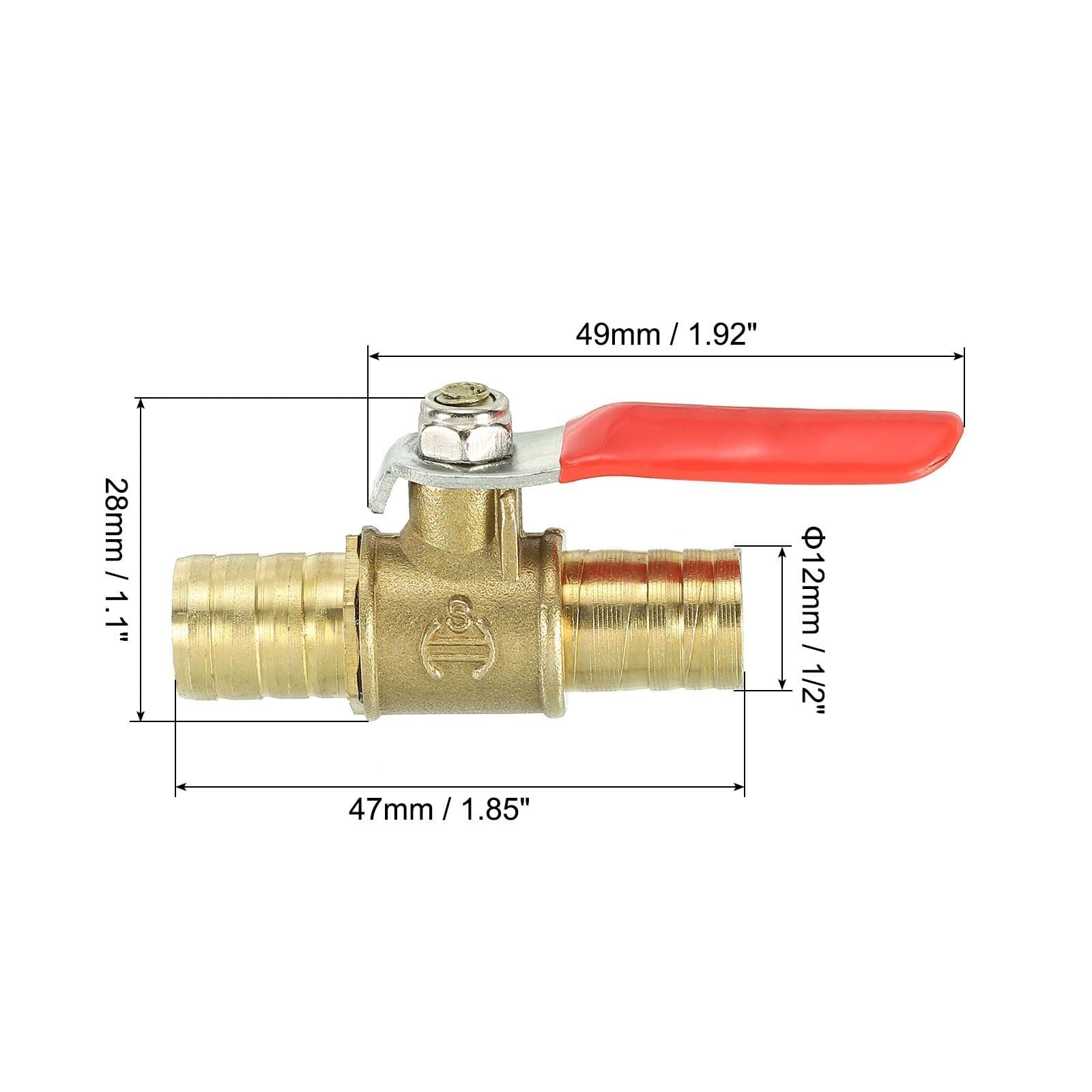 Set da 3 Rubinetto a Sfera in Ottone 1/2 Pollice con Raccordi a Barbiglio e Fascette, Maniglia 90°(Red,DN20 3/4)