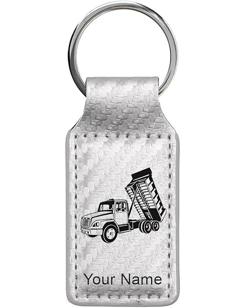 LaserGram Rectangle Keychain, Dump Truck, Personalized Engraving Included