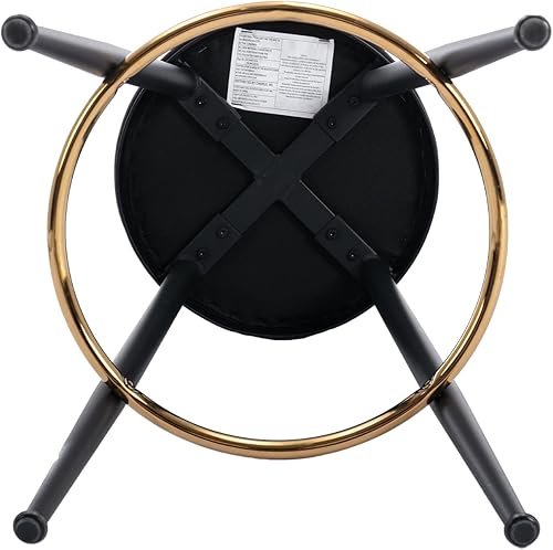 Miniatura 7 de Janoray Juego de 4 taburetes de bar redondos de metal moderno con reposapiés dorado y patas de metal negro, sillas de bar de terciopelo para