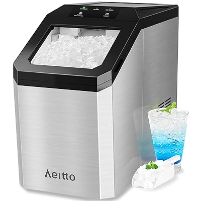 Aeitto Nugget Ice Maker Countertop, 55lbs/24H Ice Machine with 3.6L Water Tank&3.2Lbs Ice Basket, Self-Cleaning Pebble Ice Maker with Stainless Steel Housing for Home Office and Party, Silver