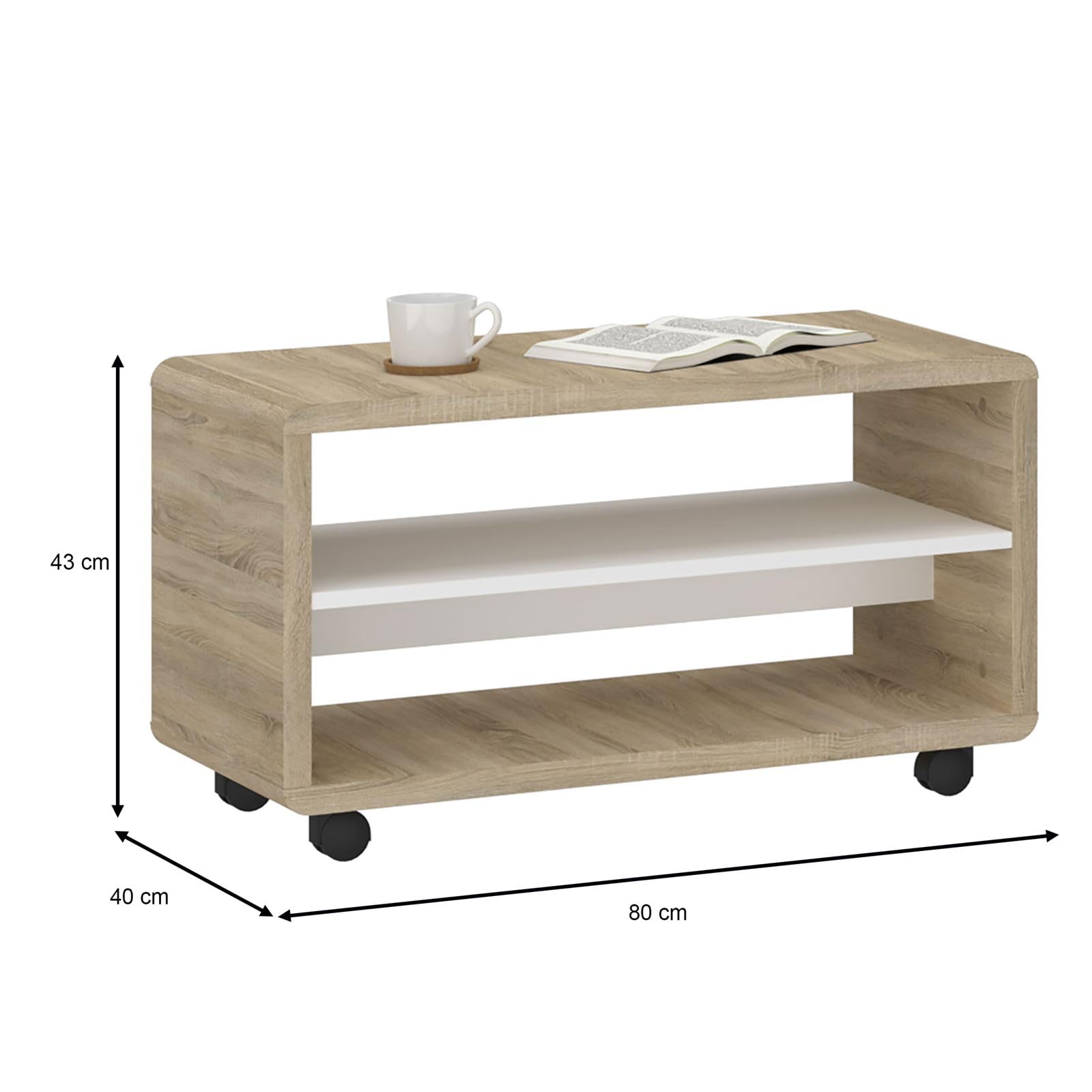 Meuble TV Avec Roulettes Et étagères - 80x40x40 Cm - Style Rustique - Pour Salon Ou Chambre - Montage Facile - 4
