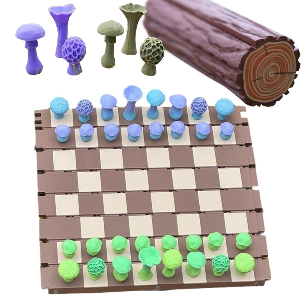 Magnetic Forest Mushrooms Chess, 2025 New Botany Board Game Set, Nature-Themed Creative and Portable Rollable Wooden Chess Set, Mushroom Pieces for Adults Unique Themed Camping in the Wild (01)