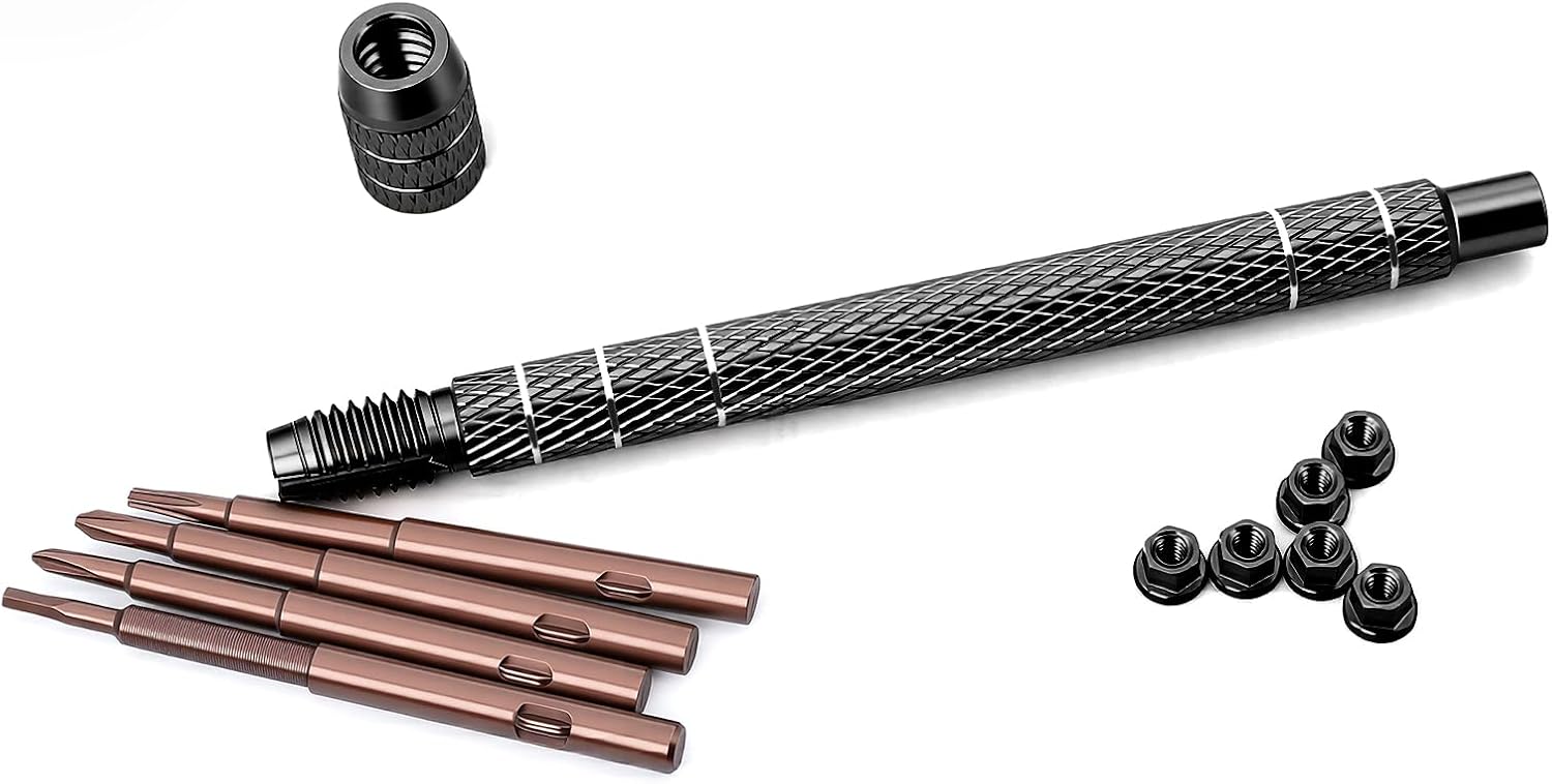 SCX30 PH1.5 PH2.0 T4 H1.3 Precision Screwdriver Tool Set with 6 M2 Nuts Compatible with Axial 1/30 Bronco Wrangler K10 RC Crawler,Aluminum Handle Repair Tool Kit (Black)