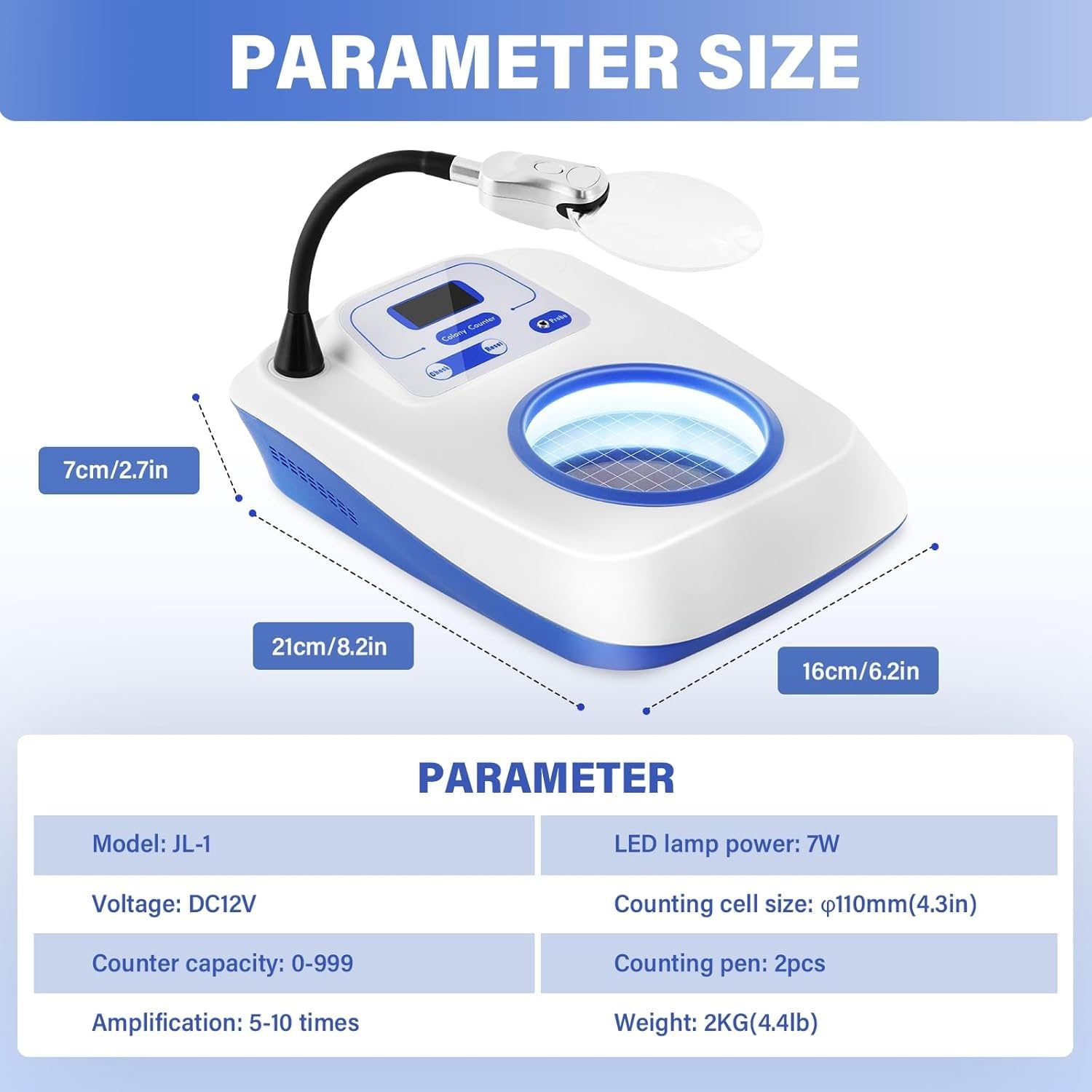 Contador de colonias bacterianas microbianas con pantalla digital de 5 a 10 veces, comprobador de bacterias, máquina contadora de cantidades bacterianas, instrumento comprobador de microbiología(JL-1C