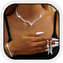 Crystal Bridal Jewellery Set Silver Rhinestone Necklace Earrings Costume Bride Party Jewelry for Women