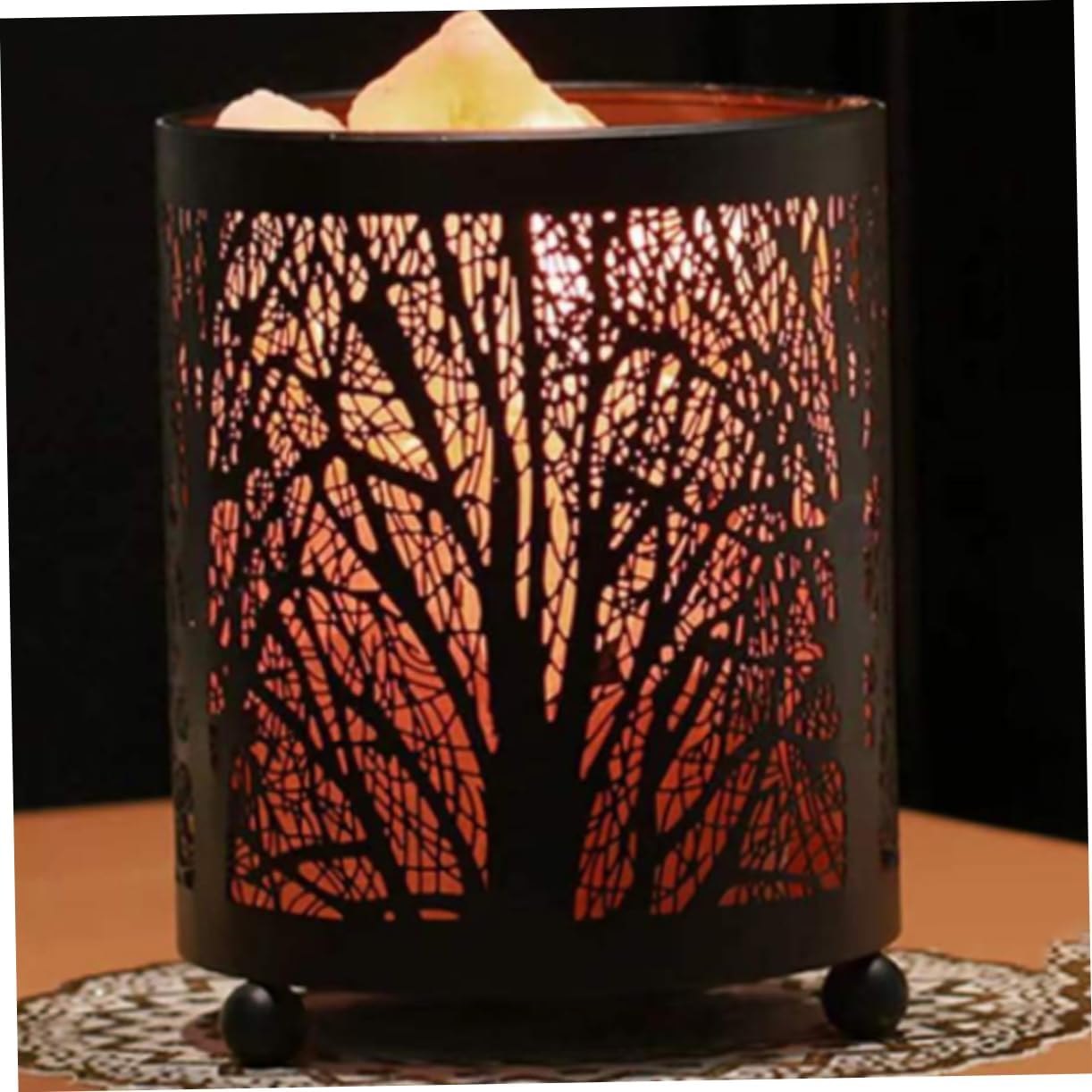 Metal Basket Salt Night Light with Crystal Iron Frame Table Lamp for Bedroom and Living Compact Lightweight Nightstand Lamp with US Plug