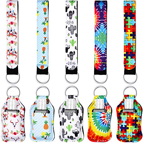 15 Pieces Empty Travel Size Bottle with Keychain Holder Kit Include 10 Pieces Wristlet Keychains Chapstick Key Holders and 5 Pieces 30 ml Refillable Clear Plastic Bottles