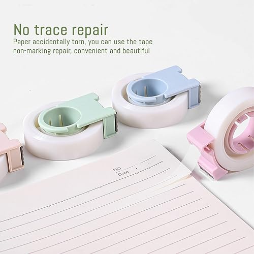 Miniatura 5 de Paquete de 4 cintas invisibles con mini dispensador, cinta mágica de 12 pulgada, cinta transparente para escribir, reparación portátil para oficina,