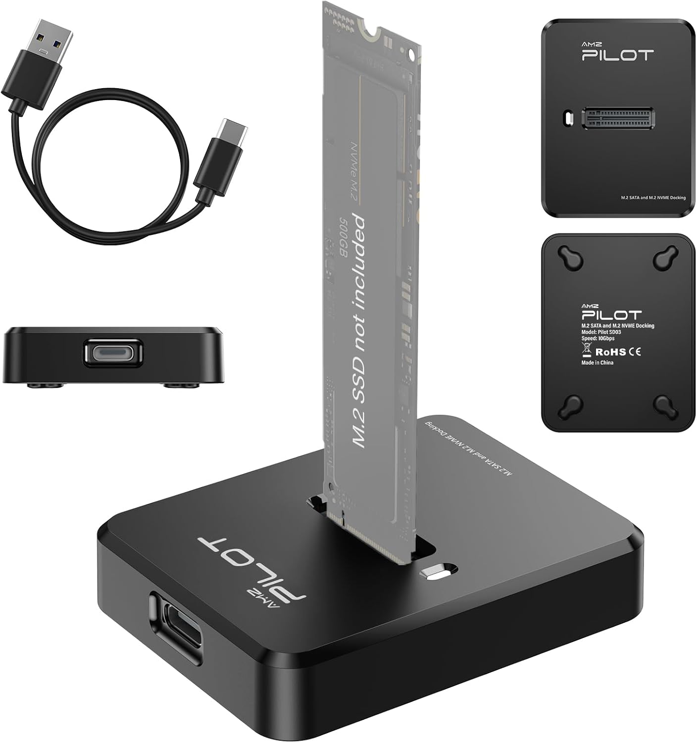 AMZPILOT M.2 NVMe & SATA to USB C Docking Station, M.2 SSD