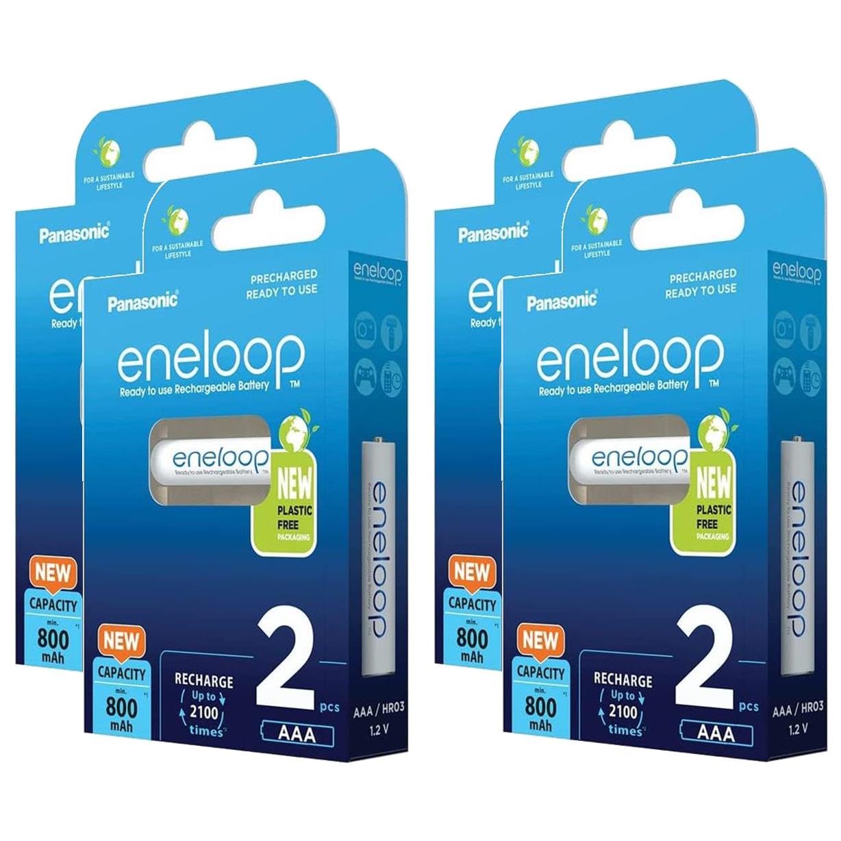 Eneloop - Lote de 4 pilas recargables (micro AAA 800 mAh, Ni-​MH, 4 unidades)