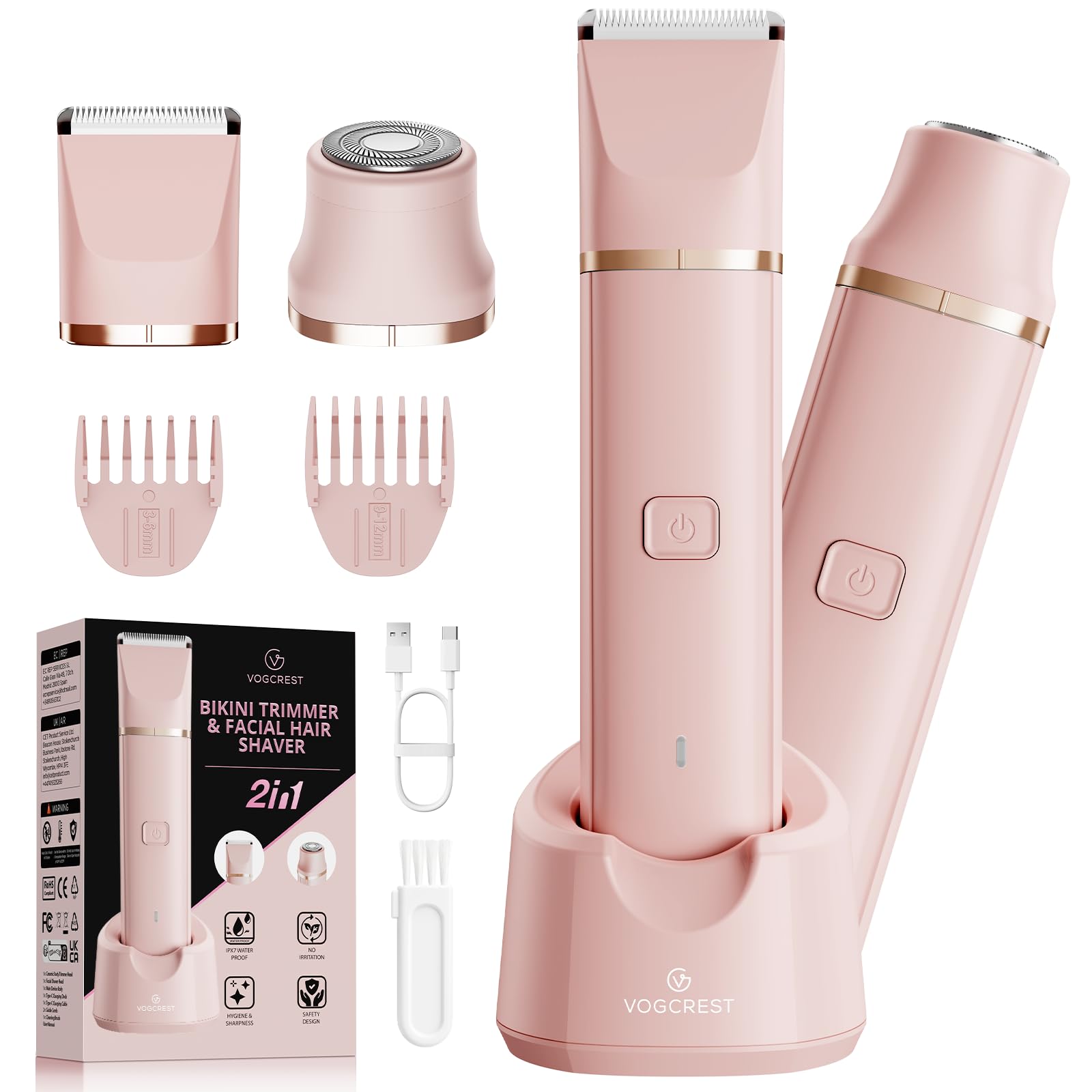 VG VOGCREST Nasenhaarschneider für Frauen & Augenbrauenschneider, schmerzloser wiederaufladbarer Nasenhaarschneider mit IPX7-Wasserdichtigkeit, einfache Reinigung, 2-in-1-Personal-Trimmer für Frauen