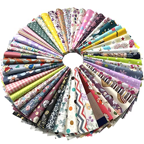 Misscrafts 50pcs 10x10 Inches Cotton Quilting Fabric Craft Supplies Top Fat Quarter Bundles Floral Precut Fabric Square for DIY Craft Patchwork