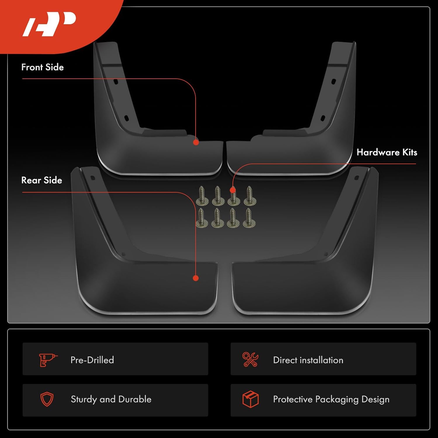 A-Premium Set of 4PCS Mud Flaps Splash Guards Mudguards Mudflaps with Hardware Kits Accessory Compatible with Buick Lacrosse, 2017-2019, Sedan, Black Color, Front and Rear (Driver & Passenger Sides)