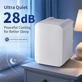 Mini Fridge for Bedroom - 10 Liter/12 Can Portable Refrigerator for Car, Office, Dorm - Quiet Cooler & Warmer for Food, Drinks, Makeup & Skincare - AC/DC Power Supply