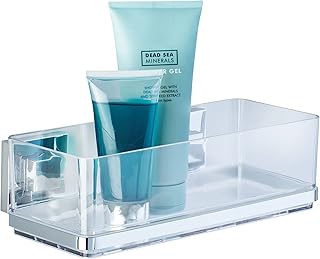 Wenko Wall Shelf Quadro with Vacuum-Loc, Stainless-Steel Silver/Transparent, 25.5 x 14 x 8.5 cm