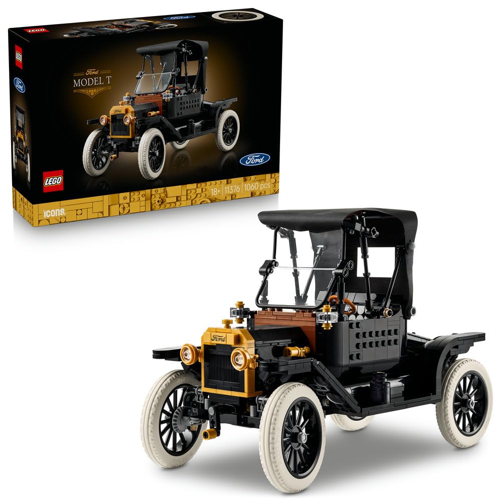 LEGO Icons Ford Model T 11376 | Model samochodu, zestaw konstrukcyjny dla dorosłych, prezent dla fana motoryzacji, dla mężczyzn i kobiet, 1060 elementów