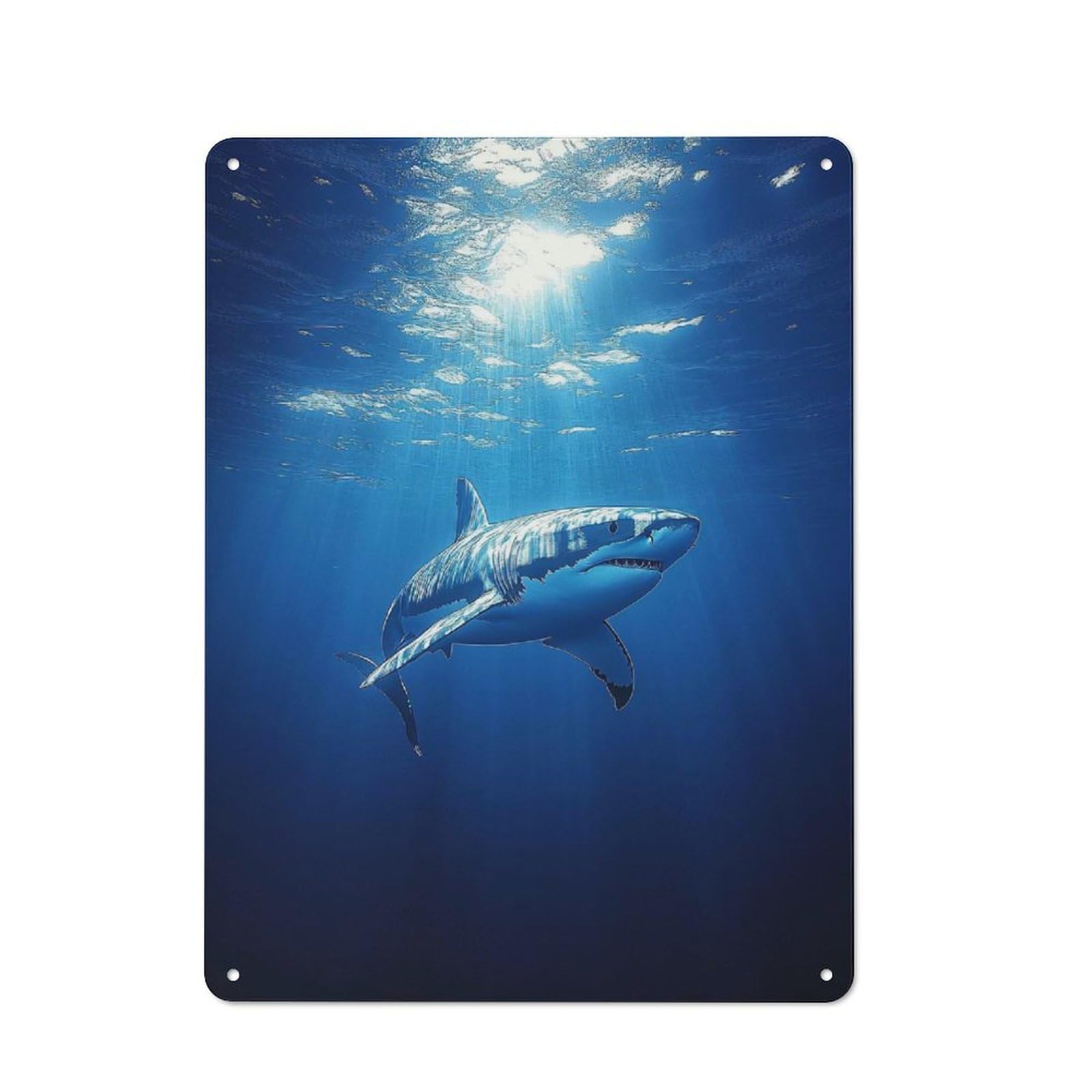 Junmoney Style-18 Great White Shark In Ocean Depths Vintage Tin Wall Plaque 40X30cm For Home Bar Wall, For Vintage Wall Decor Fans, For Home Office And Studio Walls
