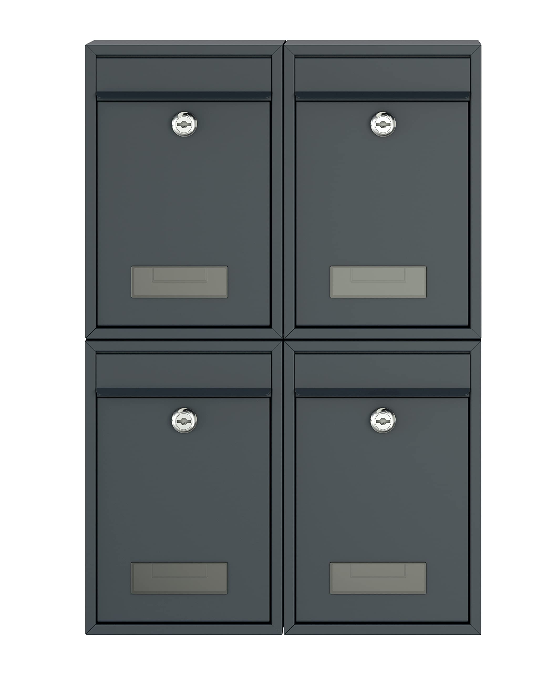 BASI Lot De 6 Boîtes Aux Lettres Murales En Acier - Couleur : Anthracite Mat - Avec Plaque Nominative - Serrure à Cylindre Avec 2 Clés - Matériel De