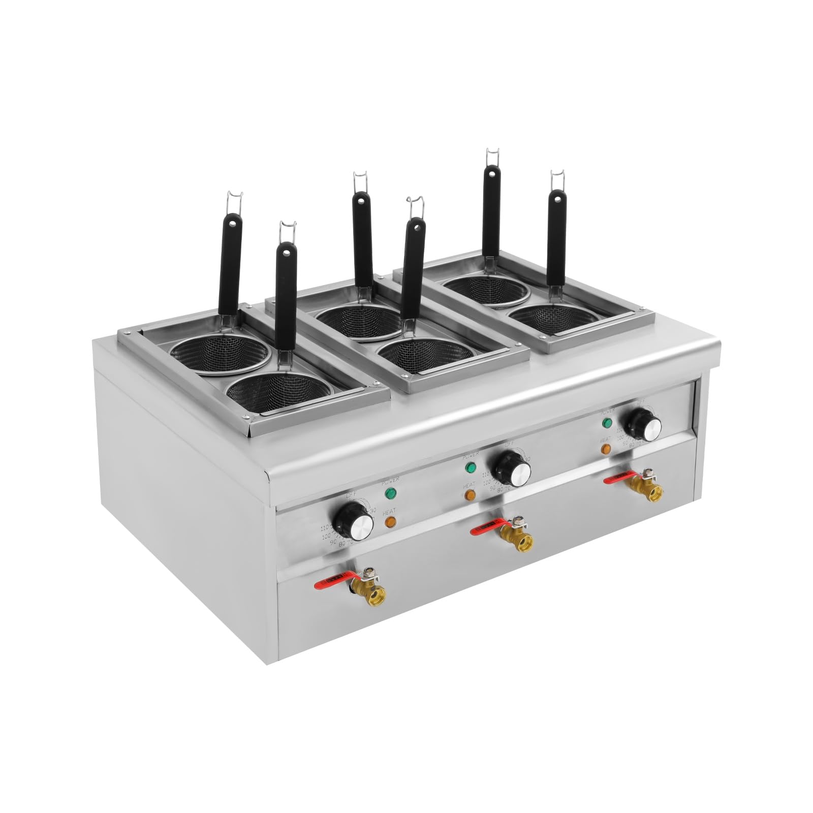 Fornello per pasta professionale, 6 cesti, 9 l, 2500 W, in acciaio inox, con rubinetto di scarico, fornello per pasta elettrica, per feste, banchetti ed eventi di catering