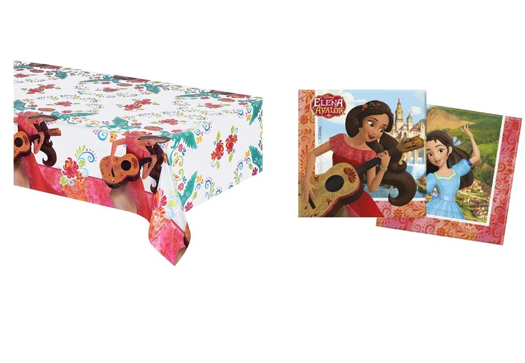 ALMACENESADAN, 4876, Disney Elena of Avalor Pack consisting of 20 Paper Napkins 33 x 33 cm and Tablecloth 120 x 180 cm, Ideal for Parties and Birthdays (8435510348762)