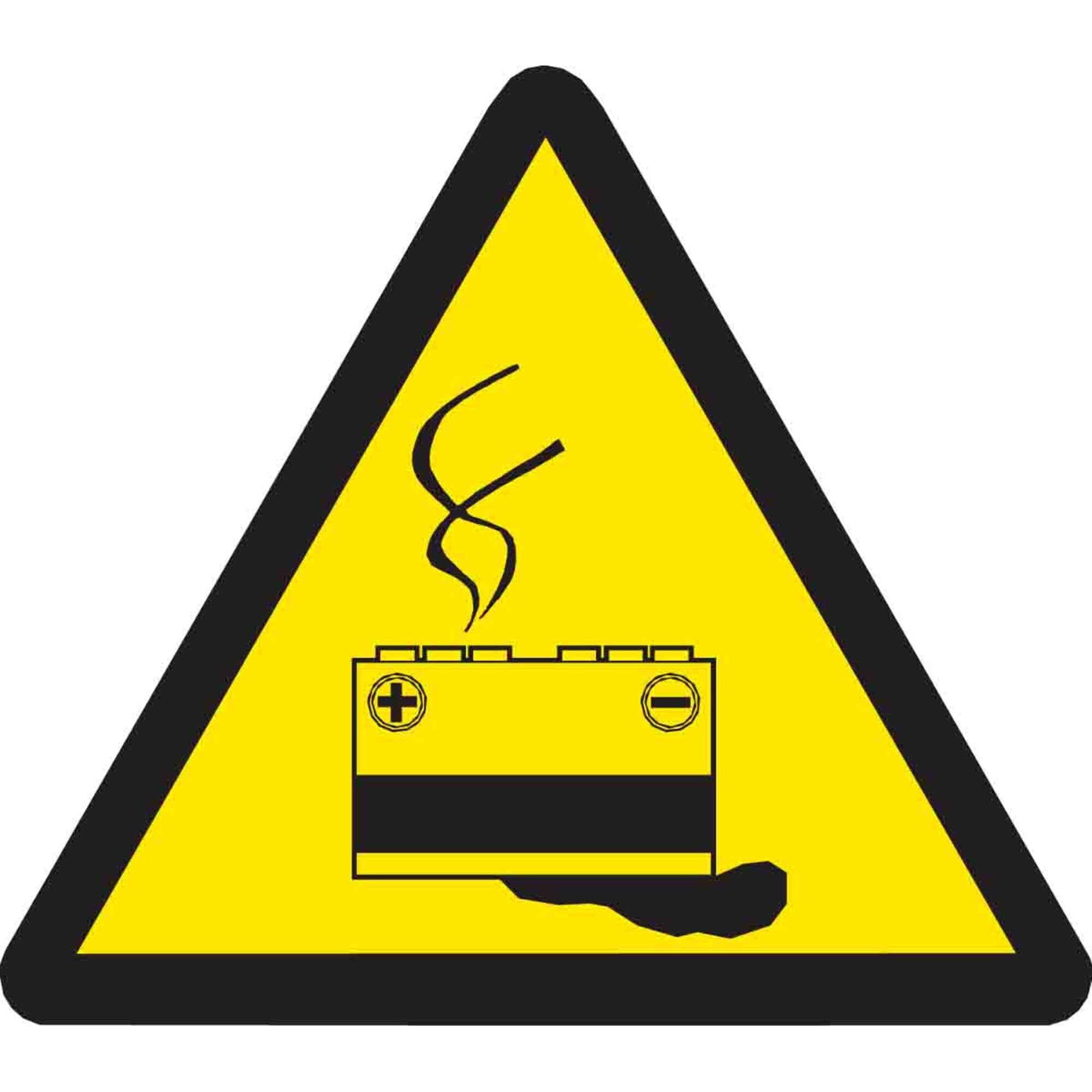 Brady 60219 Étiquettes d'avertissement en vinyle sensible à la pression, noir sur jaune, 10,2 cm de hauteur x 10,2 cm de largeur, pictogramme « Battery Hazard » (10 étiquettes par colis)