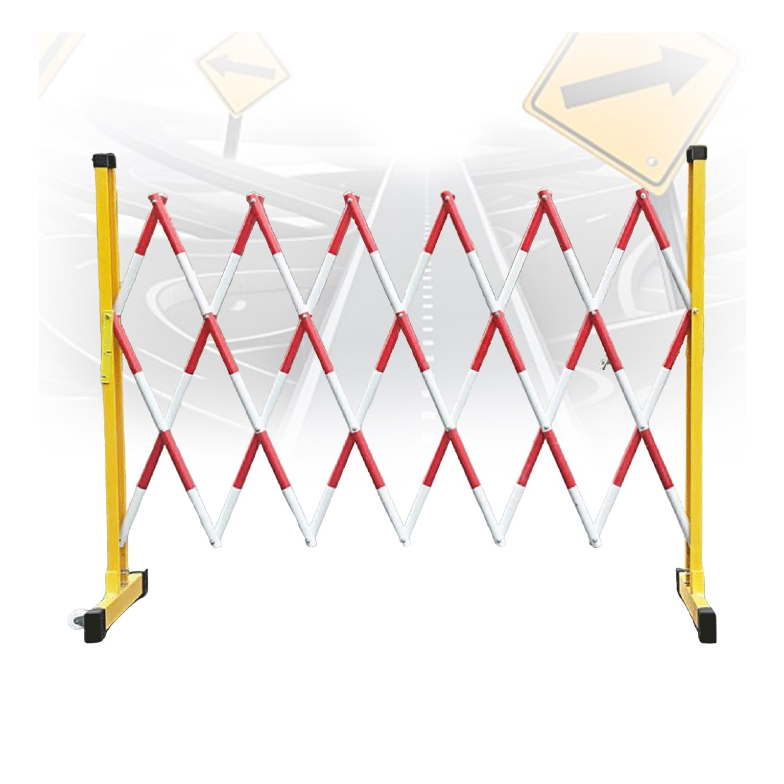 Barrière de circulation métallique extensible de 700 cm avec roues pour chantiers