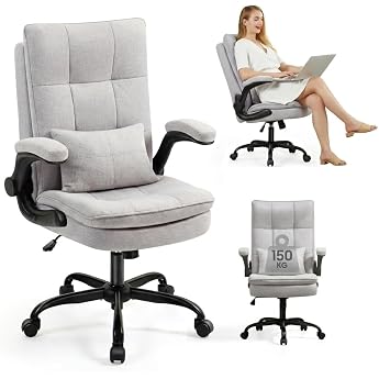 Office Chair Ergonomic Desk Chair with Fold-Up Armrest Lumbar support office chair 150 kg folding armrests height adjustable 90 -125  rocker function 360  fabric