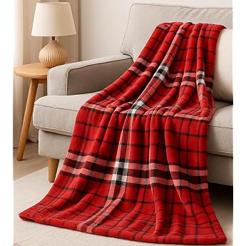 Betz Cuddly Fleece Blanket Fluffy Blanket Warm Soft Sofa Blanket Couch Blanket Sofa Throw XL Size 150 x 200 cm Colour Checked Red Modena