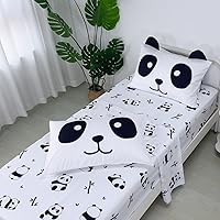 Vista 4 de MUSOLEI Sábanas Panda Sábanas ajustadas Lindas hojas de cama con conjunto de cama de animales 3D con orejas para niñas Conjunto de cama individual