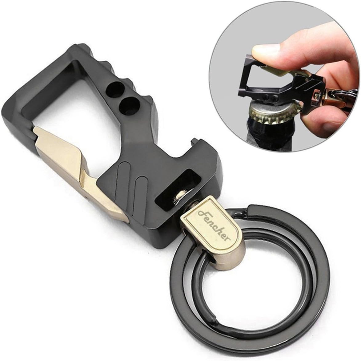 Fencher Keychain Bottle Opener - Heavy Duty Key Ring - Car Key Chain Keychains for Women Key Chains for Mens