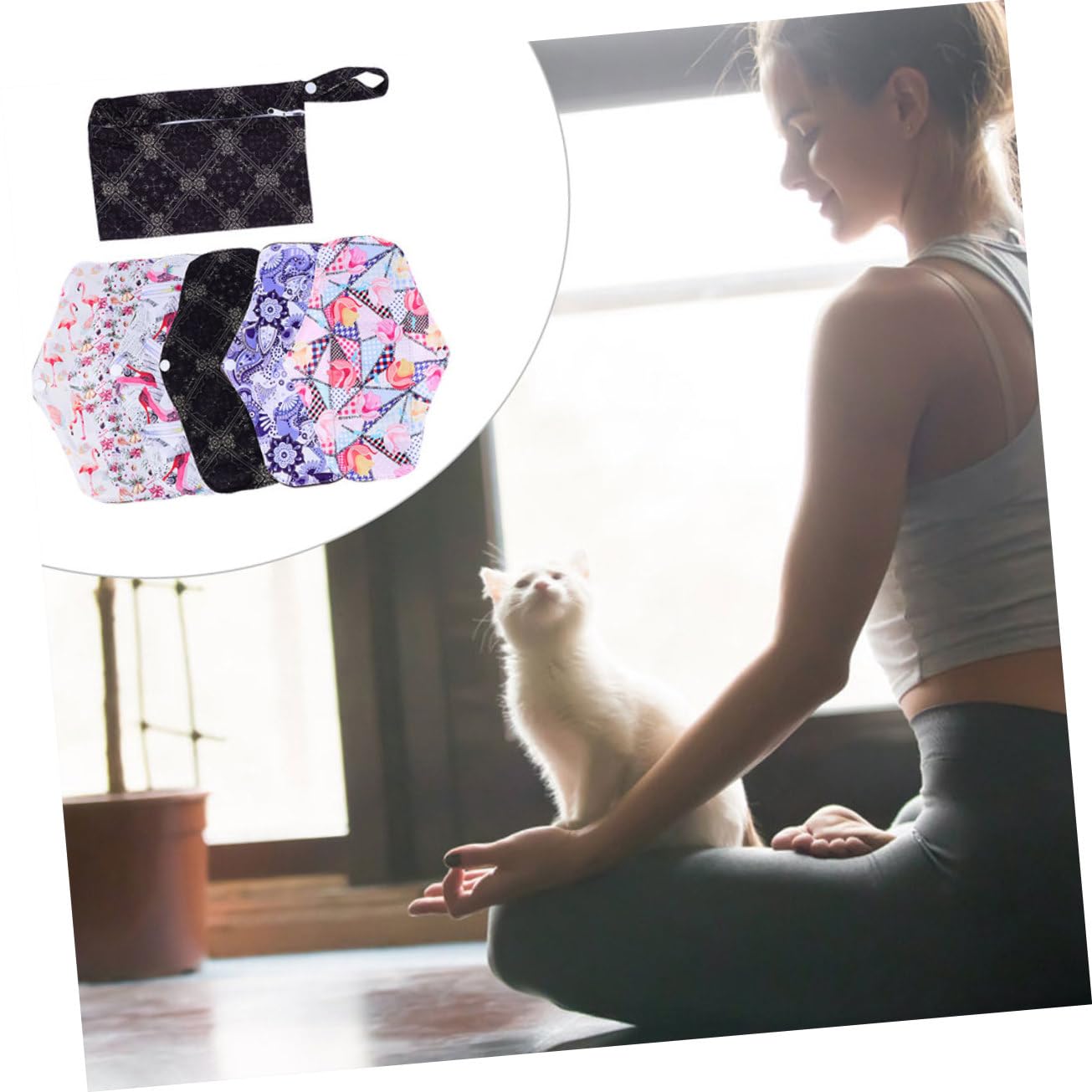 Toalla Sanitaria Menstrual Lavable de Fibra de Carbón 7 Piezas | Flujo Abundante, , Uso en Ejercicio y Viaje, Formato M, Mujeres Estilo Aleatorio