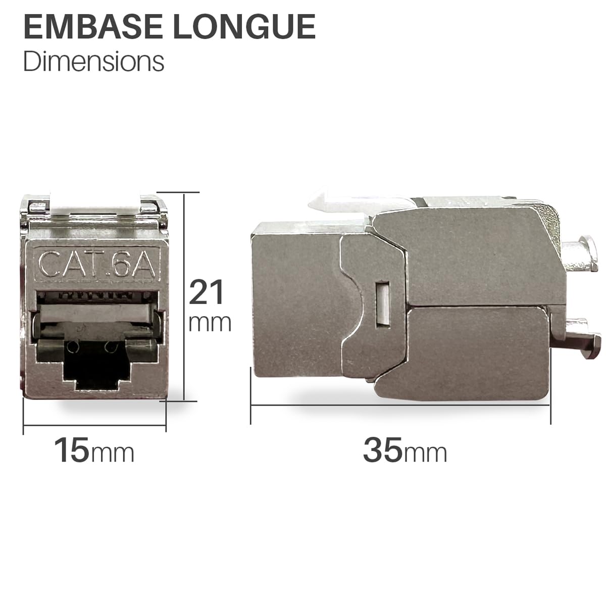 Waytex Lot de 8 Embases Keystone RJ45 Cat6a FTP sans outil – Connecteurs blindés métal zinc nickelé –10 Gbps 500MHz – Blindé FTP – Repérage T568 A/B AWG22 – 26 avec serre-câble
