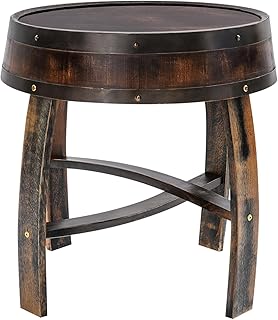 Oak Whiskey Barrel End Table, Round Wood Barrel Side Table Handcrafted Decor Furniture Rustic Circle Wooden Bourbon Coffee Oak Desk for Vintage Wine Bar and Home Décor