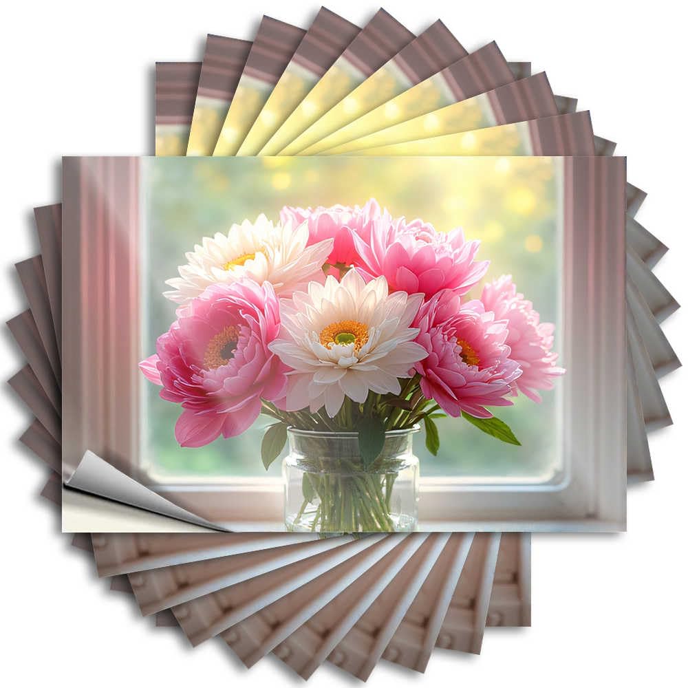 Guys Metal Saying - Sunlit Bouquet of Pink and White Flowers Removable Decal Case Easy Peel for Math(6X9CM)