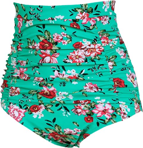 Image of COCOPEAR Women's Ruched High Waisted Bikini Bottom Retro Vintage Swim Short Tankinis