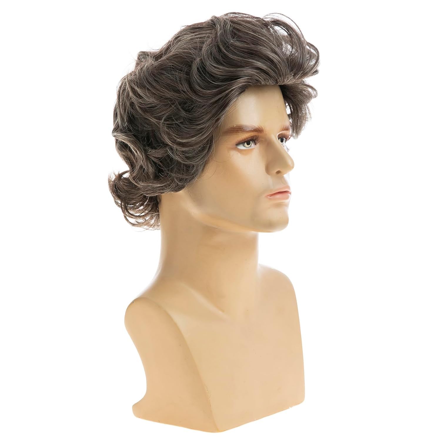 Qnbiar Mens Wig Mixed Brown Short Wavy Layered Hair Synthetic Cosplay Party Wig,Brown Mixed Gray - Image 4