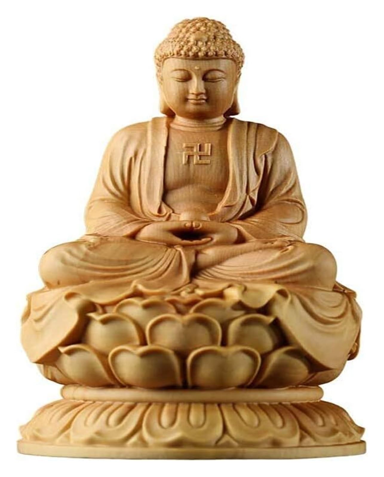 Feng Shui Adornos Estatua de Buda Sentado boj, Estatuilla decoración Madera