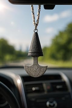 Kirpan Khanda Car Hanging Sarbloh Pendant | Sikh Shastar Accessory for Rear View Mirror | Engraved Kataar Gift | Punjabi Khanda Blade Decor for Car | Sikh Accessory for Men Khanjar Black