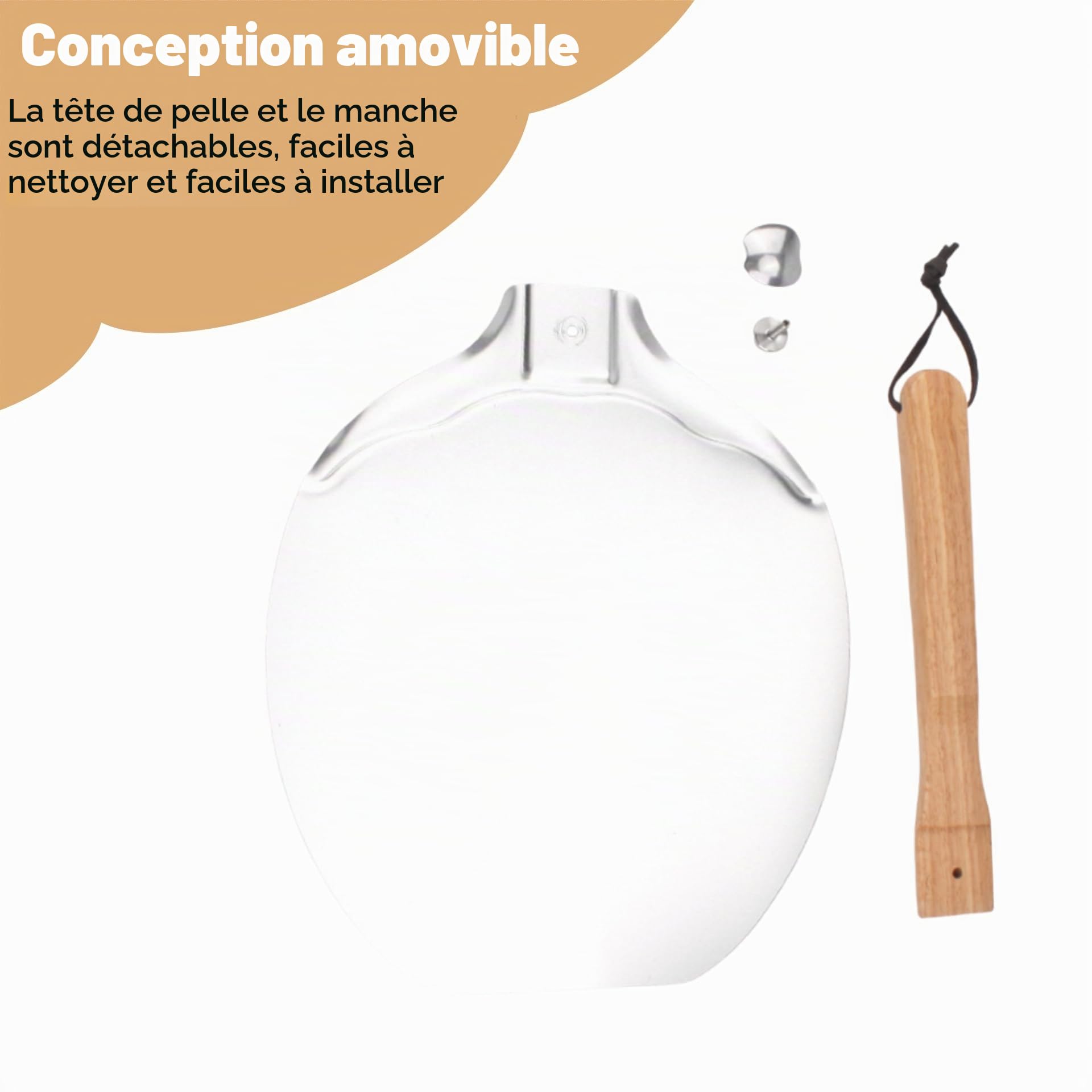 Grande pelle à pizza pliable de 30,5 cm en aluminium avec longue poignée amovible pour la cuisson du pain maison