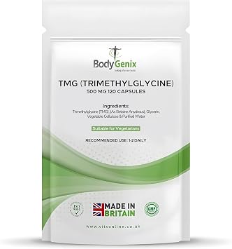 Bodygenix TMG Trimethylglycine Capsules - 500mg Antioxidant Digestion Liver Cardiovascular Health Support Vegan Friendly Natural Supplement - 120 Capsules 4 Month Supply
