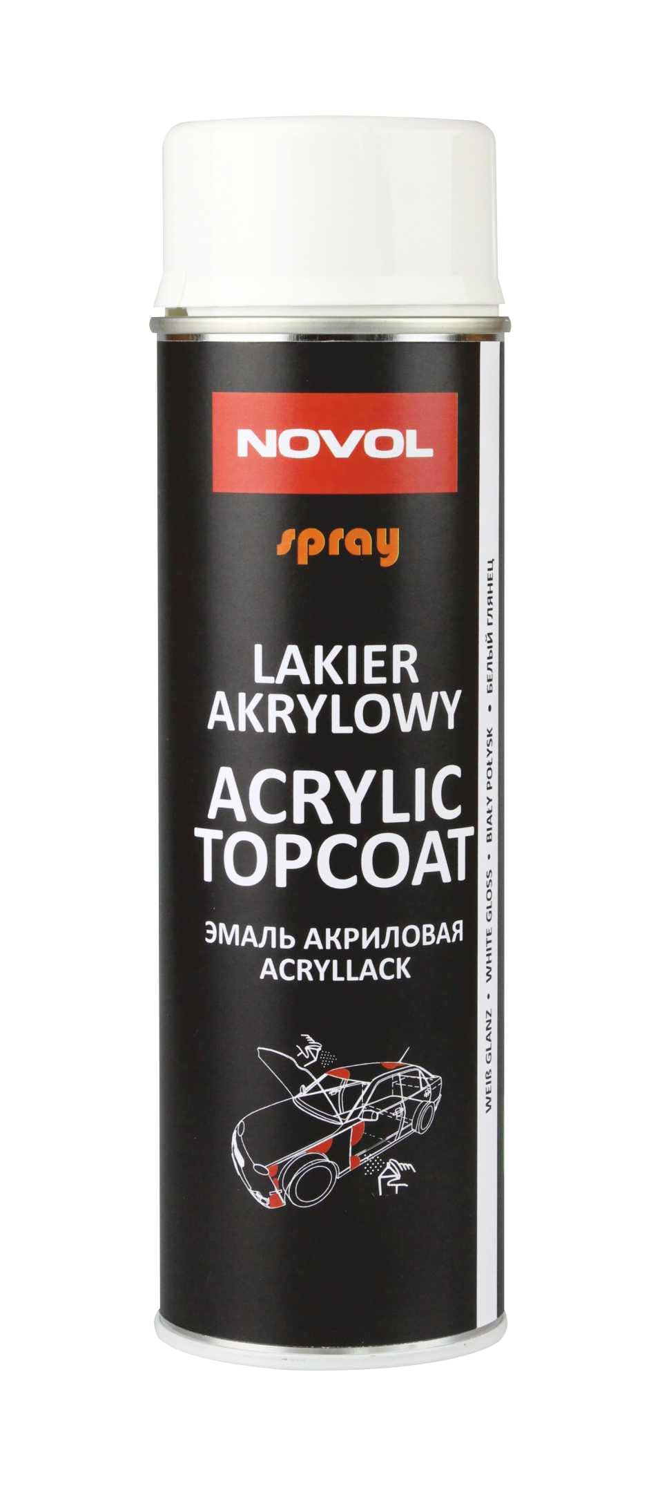 NOVOL Spray Black Gloss Acrylic Topcoat Aerosol 0.5L - Autobody Refinish Car Paint Automotive Repair Professionals & DIY