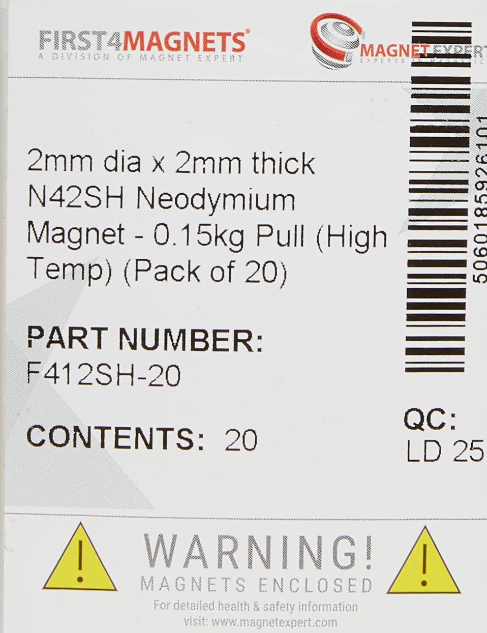 FIRST4MAGNETS F412SH-20 F412SH-2 średnica x 2 mm grubość N42SH magnes neodymowy 0,15 kg (wysoka temperatura) (opakowanie 20), zestaw 20 sztuk